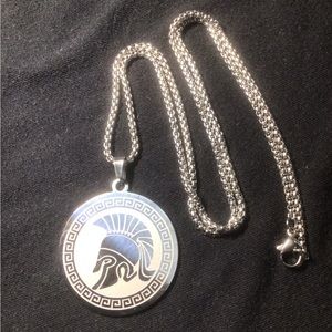 SPARTAN WARRIOR HELMET silver color stainless steel necklace
